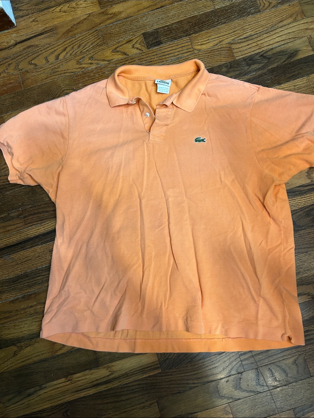 Lacoste Men's Peach Orange Polo Shirt with Green Crocodile